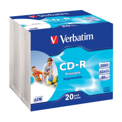 Verbatim CDR AZO 700MB/52x Printable, Caixa Slim Pack 20
