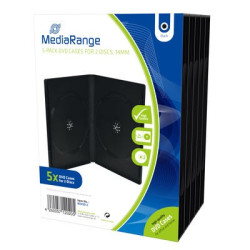 Pack 5 MediaRange Capa DVD para 2 disco, 14mm, Preta