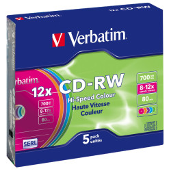 Verbatim CD-RW 700MB 12X Superficie Color Slimcase Pack 5