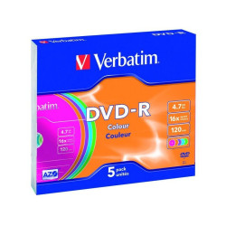 Verbatim DVD-R AZO 4.7GB 16X  SUPERFICIE DE COLOR Slimcase, Pack 5