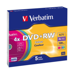 Verbatim DVD+RW SERL 4.7GB 4X SUPERFICIE DE COLOR Slimcase Pack 5