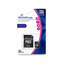 MediaRange microSDHC memory card, Class 10, with SD adapter, 32GB