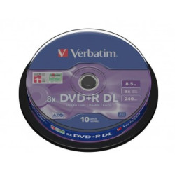 Verbatim DVD+R Doble Capa 8.5GB 8X Superficie Plata Mate, Tarrina 10 Uds