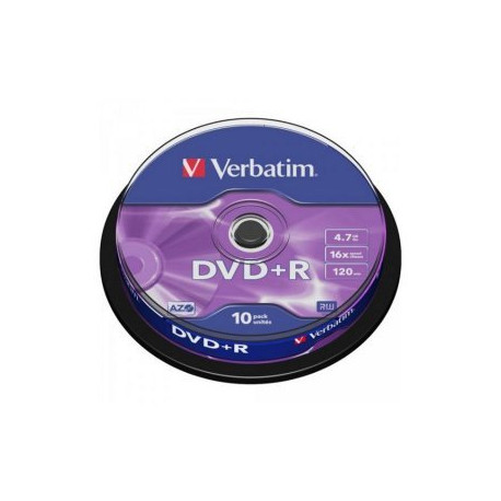 Verbatim DVD+R AZO 4.7gb 16X Superficie Plata Mate, Tarrina 10 uds
