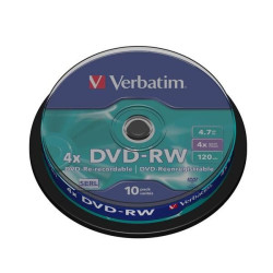 Verbatim DVD-RW SERL 4.7GB 4X SUPERFICIE PLATA MATE, Tarrina 10 uds