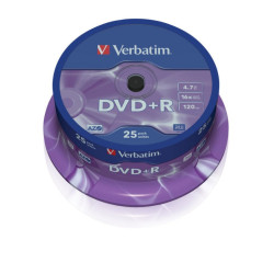 Verbatim DVD+R AZO 4.7GB 16X Superficie Plata Mate, Tarrina 25 uds
